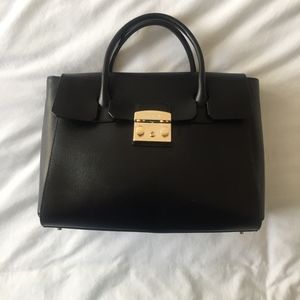 Furla Metropolis Medium Leather Satchel in Black